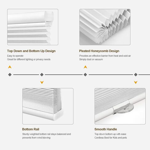 Custom Size Top Down Bottom Up Cellular Shades Light Filtering Cordless Up Down Honeycomb Window Blinds & Shades Insulating Shades for Home Living Room Bedroom Kitchen Office(White) in Saudi Arabia