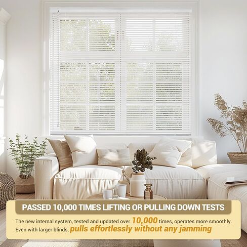 1" L-Shaped Slats Aluminum Mini Blinds, White, 65.5" W x 64" H | 100% Privacy, Cordless, Room Darkening, Anti-UV, Waterproof in Saudi Arabia