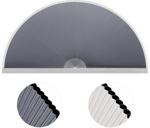 HESTIA No Drill Arch Window Cellular Shades, Cordless Blackout Honeycomb Easy Install Half Circle Shade with Thermal Insulation & UV Protection for Bedroom, Living Room,Grey,24" L x 48" W in Saudi Arabia