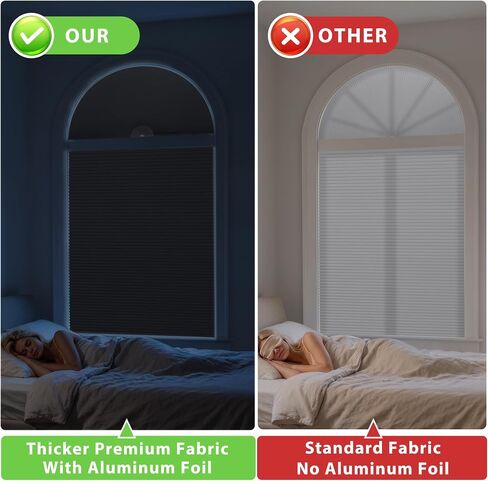 HESTIA No Drill Arch Window Cellular Shades, Cordless Blackout Honeycomb Easy Install Half Circle Shade with Thermal Insulation & UV Protection for Bedroom, Living Room,Grey,24" L x 48" W in Saudi Arabia