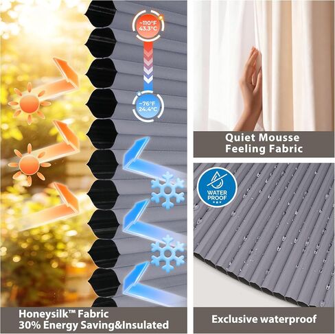 HESTIA No Drill Arch Window Cellular Shades, Cordless Blackout Honeycomb Easy Install Half Circle Shade with Thermal Insulation & UV Protection for Bedroom, Living Room,Grey,24" L x 48" W in Saudi Arabia