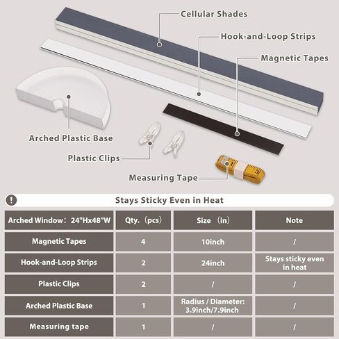 HESTIA No Drill Arch Window Cellular Shades, Cordless Blackout Honeycomb Easy Install Half Circle Shade with Thermal Insulation & UV Protection for Bedroom, Living Room,Grey,24" L x 48" W in Saudi Arabia