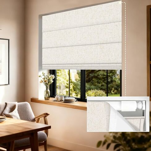 BERISSA No Drill No Tools Blackout Roman Shades for Indoor Windows Cordless, Tension Room Darkening Roman Blinds,Pull Down Window Shades for Home Office Easy to Install,60" W x 72" H,Linen Beige in Kuwait