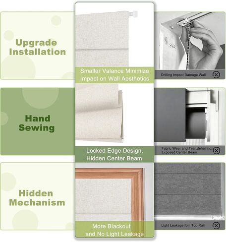 BERISSA No Drill No Tools Blackout Roman Shades for Indoor Windows Cordless, Tension Room Darkening Roman Blinds,Pull Down Window Shades for Home Office Easy to Install,60" W x 72" H,Linen Beige in Kuwait