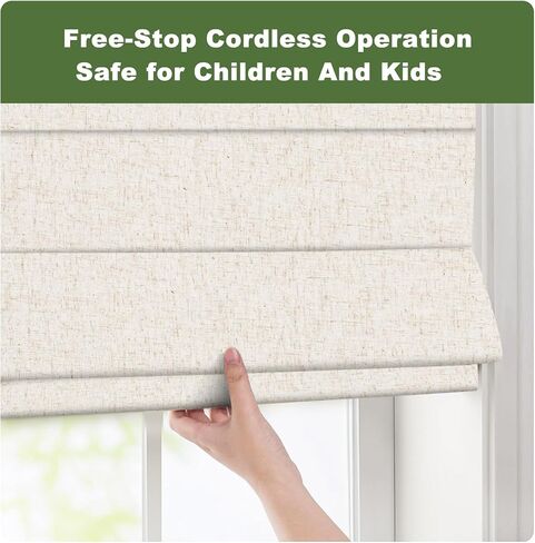 BERISSA No Drill No Tools Blackout Roman Shades for Indoor Windows Cordless, Tension Room Darkening Roman Blinds,Pull Down Window Shades for Home Office Easy to Install,60" W x 72" H,Linen Beige in Kuwait