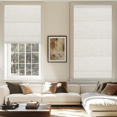 BERISSA No Drill No Tools Blackout Roman Shades for Indoor Windows Cordless, Tension Room Darkening Roman Blinds,Pull Down Window Shades for Home Office Easy to Install,60" W x 72" H,Linen Beige in Kuwait