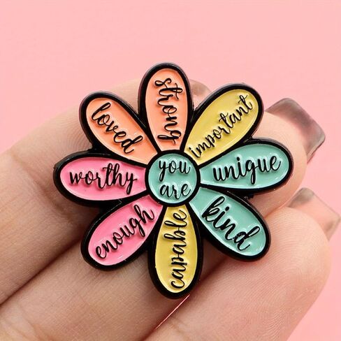 You Are Enough Flower Shaped Enamel Pin Inspirational Quote Lapel Pin for Backpacks Jackets Hats Mental Health Gift in Kuwait