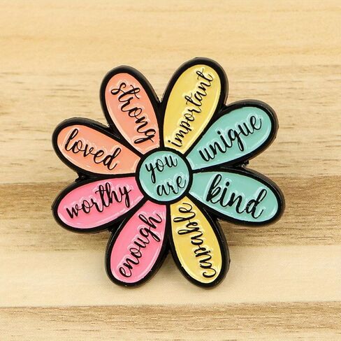 You Are Enough Flower Shaped Enamel Pin Inspirational Quote Lapel Pin for Backpacks Jackets Hats Mental Health Gift in Kuwait