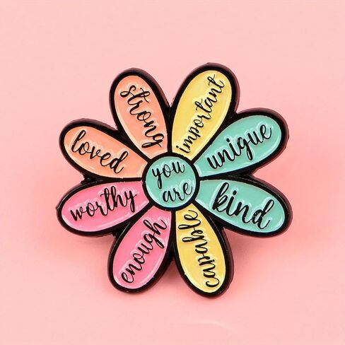 You Are Enough Flower Shaped Enamel Pin Inspirational Quote Lapel Pin for Backpacks Jackets Hats Mental Health Gift in Kuwait