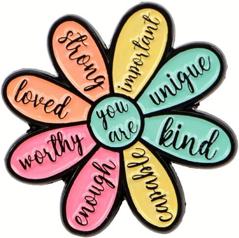You Are Enough Flower Shaped Enamel Pin Inspirational Quote Lapel Pin for Backpacks Jackets Hats Mental Health Gift in Kuwait