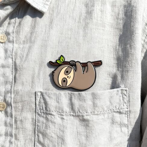 Adorable Sloth Hanging on Branch Enamel Brooch Pin Cute Cartoon Animal Lapel Pin Kawaii Animal Brooch for Jackets Backpacks Gift for Sloth Lovers in Kuwait