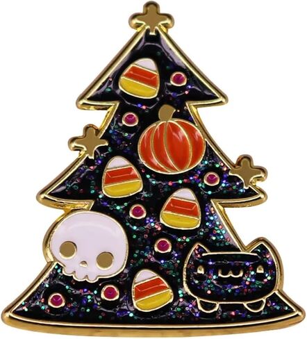 عيد الميلاد القطة عيد الميلاد شجرة بريق Kawaii لطيف الجمجمة اليقطين القط الحلي 1.25 "المينا شارة بدبوس in Kuwait