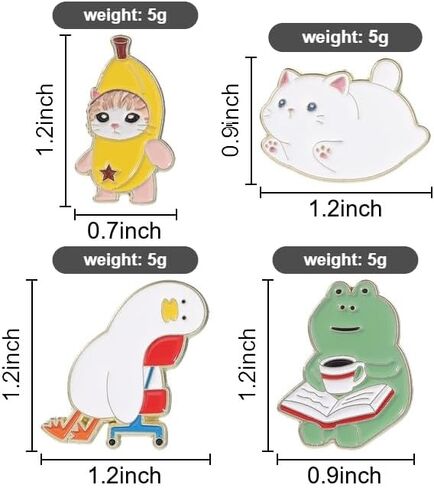 4Pcs Cute Meme Animal Enamel Pin Set Banana Cat Chonky Duck Frog Reading Lapel Pins Funny Cartoon Brooches for Bags Jackets Gift for Animal & Meme Lovers in Kuwait
