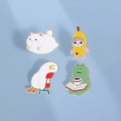 4Pcs Cute Meme Animal Enamel Pin Set Banana Cat Chonky Duck Frog Reading Lapel Pins Funny Cartoon Brooches for Bags Jackets Gift for Animal & Meme Lovers in Kuwait