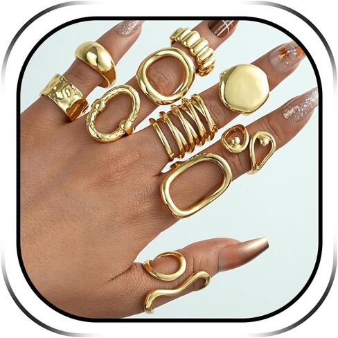HUASAI Chunky Gold Rings for Women Silver Thumb Ring Stackable Adjustable Dainty Knuckle Ring Set Trendy Jewelry Gifts in Kuwait