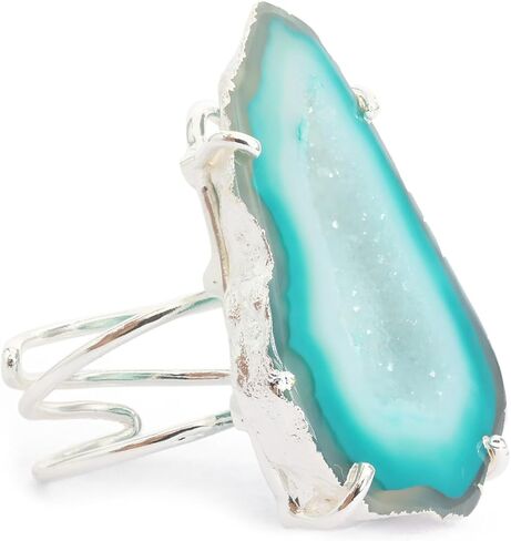 Geode Agate Druzy Ring with Adjustable Band Geode Agate Stone Statement Silver Plated Ring Stone size Approximately 25-30mm in Saudi Arabia