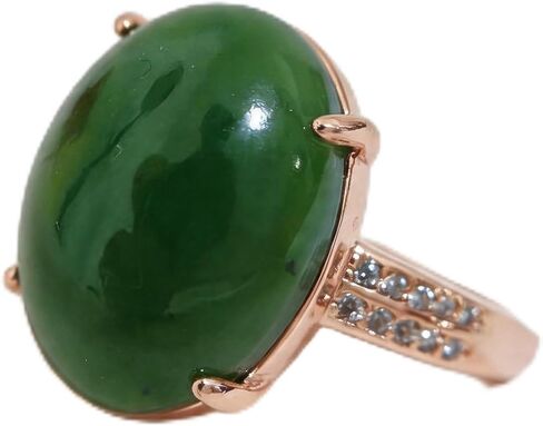 URED Genuine Natural Green Hetian Jade Oval Ring for Women Good Lucky Feng Shui Wealth Adjustable Silver-Tone Band Green Jade Ring Prosperity & Protection Healing Crystal Energy for Woman Mother Wife Birthday Gift May Birthstone in Saudi Arabia