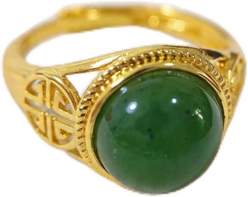 URED Genuine Natural Green Hetian Jade Oval Ring for Women Good Lucky Feng Shui Wealth Adjustable Silver-Tone Band Green Jade Ring Prosperity & Protection Healing Crystal Energy for Woman Mother Wife Birthday Gift May Birthstone in Saudi Arabia