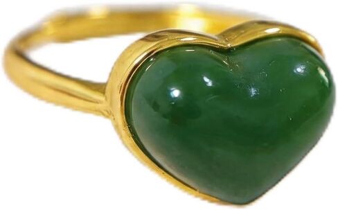 URED Genuine Natural Green Hetian Jade Oval Ring for Women Good Lucky Feng Shui Wealth Adjustable Silver-Tone Band Green Jade Ring Prosperity & Protection Healing Crystal Energy for Woman Mother Wife Birthday Gift May Birthstone in Saudi Arabia