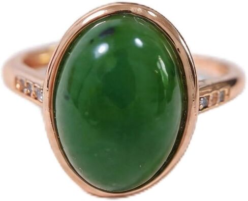 URED Genuine Natural Green Hetian Jade Oval Ring for Women Good Lucky Feng Shui Wealth Adjustable Silver-Tone Band Green Jade Ring Prosperity & Protection Healing Crystal Energy for Woman Mother Wife Birthday Gift May Birthstone in Saudi Arabia