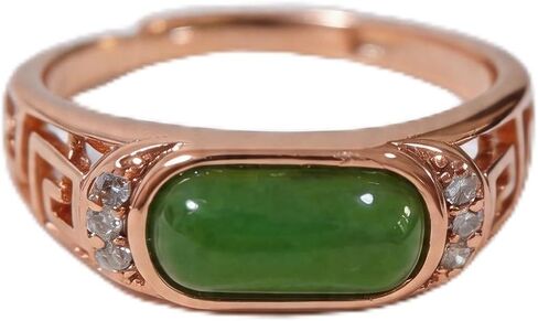 URED Genuine Natural Green Hetian Jade Oval Ring for Women Good Lucky Feng Shui Wealth Adjustable Silver-Tone Band Green Jade Ring Prosperity & Protection Healing Crystal Energy for Woman Mother Wife Birthday Gift May Birthstone in Saudi Arabia