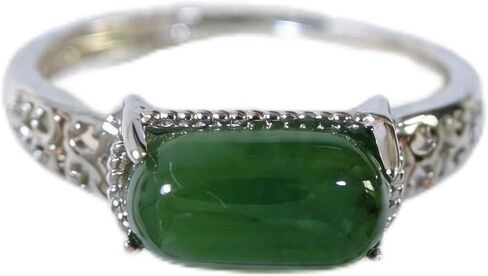 URED Genuine Natural Green Hetian Jade Oval Ring for Women Good Lucky Feng Shui Wealth Adjustable Silver-Tone Band Green Jade Ring Prosperity & Protection Healing Crystal Energy for Woman Mother Wife Birthday Gift May Birthstone in Saudi Arabia