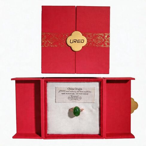 URED Genuine Natural Green Hetian Jade Oval Ring for Women Good Lucky Feng Shui Wealth Adjustable Silver-Tone Band Green Jade Ring Prosperity & Protection Healing Crystal Energy for Woman Mother Wife Birthday Gift May Birthstone in Saudi Arabia