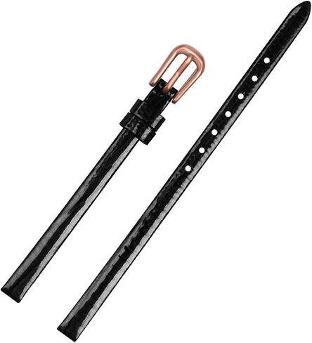 Wscebck Mini Watch Band 6mm Genuine Leather Bracelet Womens Fashion watchband Small Strap (Color : Black Gold Buckle, Size : 6mm) in Saudi Arabia