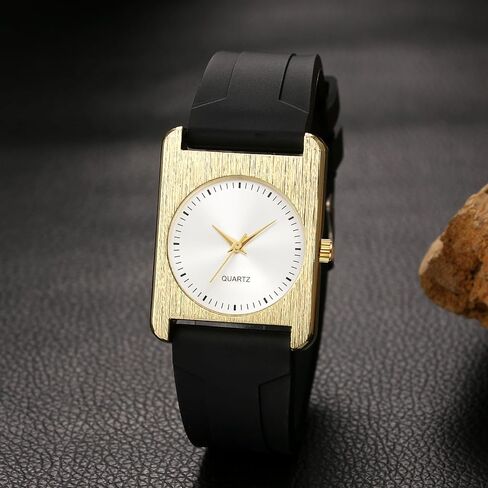 OIDEA Women's Silicone Strap Watch: Simple Style Gold Square Dial Quartz Wrist Watches for Women Casual Sports Female Ladies Watch in Kuwait