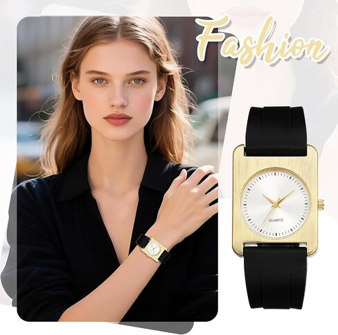 OIDEA Women's Silicone Strap Watch: Simple Style Gold Square Dial Quartz Wrist Watches for Women Casual Sports Female Ladies Watch in Kuwait