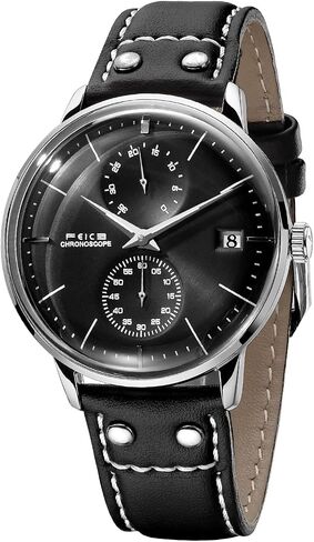 FEICE Men's Automatic Watch Mechanical Watch Stainless Steel Leather Band Watches Analog Curved Mirror Brushed Finish Casual Dress Watches for Men FM212 (Black) in Kuwait