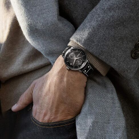 FEICE Men's Automatic Watch Mechanical Watch Stainless Steel Leather Band Watches Analog Curved Mirror Brushed Finish Casual Dress Watches for Men FM212 (Black) in Kuwait