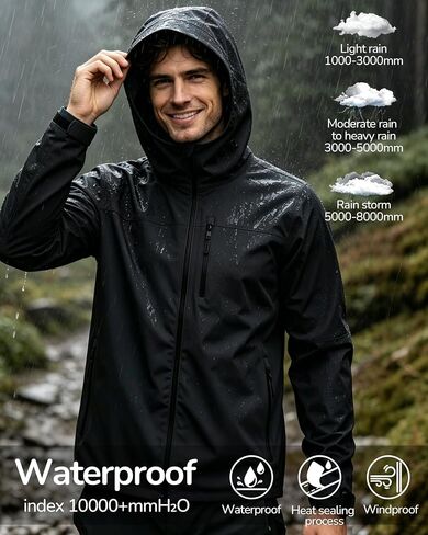 Men's Rain Jacket Waterproof Lightweight Rain Coat with Hood, Breathable Mens Windbreaker for Outdoor Cycling Travel in Saudi Arabia