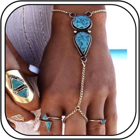 Turquoise Hand Chain Bracelet for Women Dainty Gold Western Bracelets Ring Bracelet Hand Chain Hand Jewelry Gifts in Saudi Arabia