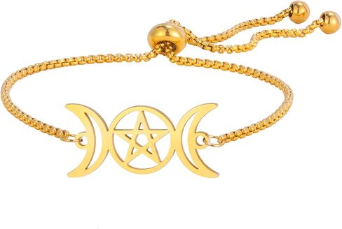 TEAMER Adjustable Triple Moon Goddess Bracelet Stainless Steel Amulet Pentagram Bracelet Pagan Wicca Jewelry For Women in Kuwait
