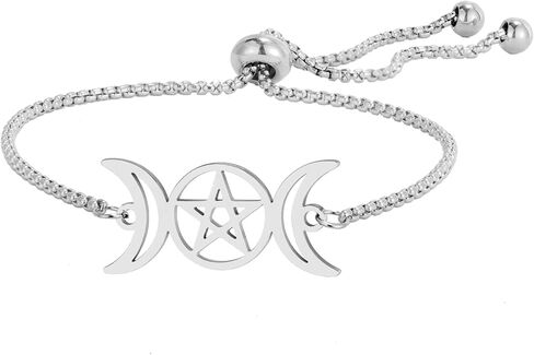 TEAMER Adjustable Triple Moon Goddess Bracelet Stainless Steel Amulet Pentagram Bracelet Pagan Wicca Jewelry For Women in Kuwait