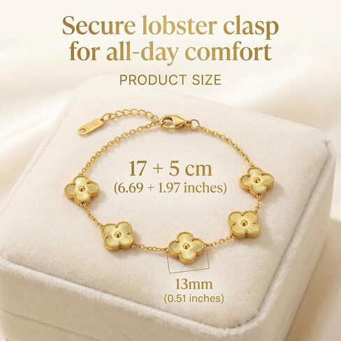 18K Gold Plated Four Leaf Clover Bracelet Set for Women, 3PCS Black, Black & White, Gold Clover Bracelets, Stainless Steel Lucky Jewelry for St. Patrick's Day, Daily Wear in Saudi Arabia