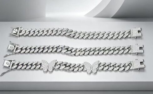 Gold Silver Butterfly Cuban Bracelet Set, Round Rhinestone Layered Beach Style Fashion Jewelry for Women in Saudi Arabia