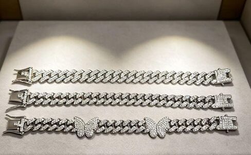 Gold Silver Butterfly Cuban Bracelet Set, Round Rhinestone Layered Beach Style Fashion Jewelry for Women in Saudi Arabia