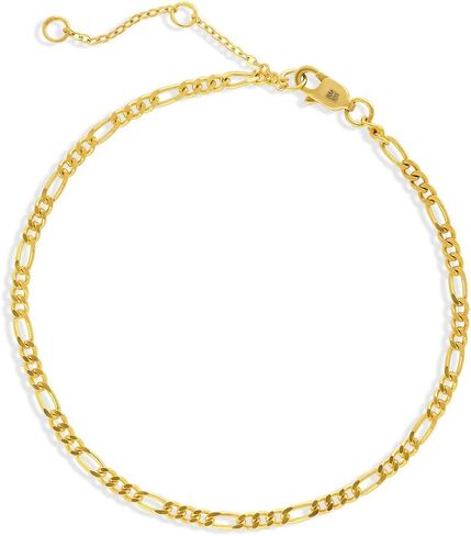 BERRICLE Sterling Silver Fashion Figaro Chain Bracelet for Women 6.5 inch (Yellow Gold Flashed, No Plating) in Kuwait