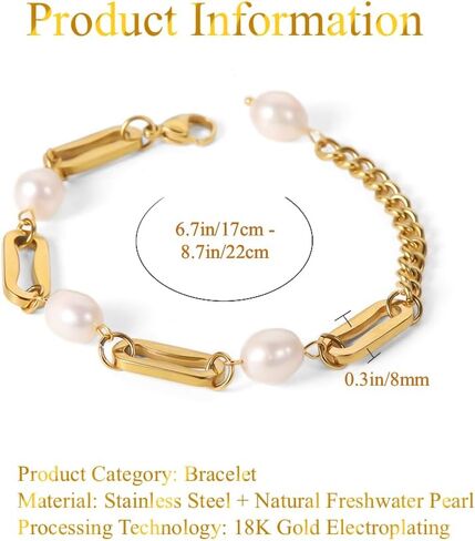 Baroque Irregular Natural Freshwater Pearl Braclet Women's Stainless Steel 18k Gold Plated Niche Ins Retro Thick Chain Geometric Chain Bracelet in Saudi Arabia