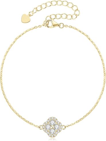 Four-Leaf Clover Moissanite Link Bracelet, 3mm D Color VVS1 Moissanite 14K Gold Filled Adjustable Classic Clover Bracelet for Women Wife Mom Birthday Jewelry Gifts in Kuwait
