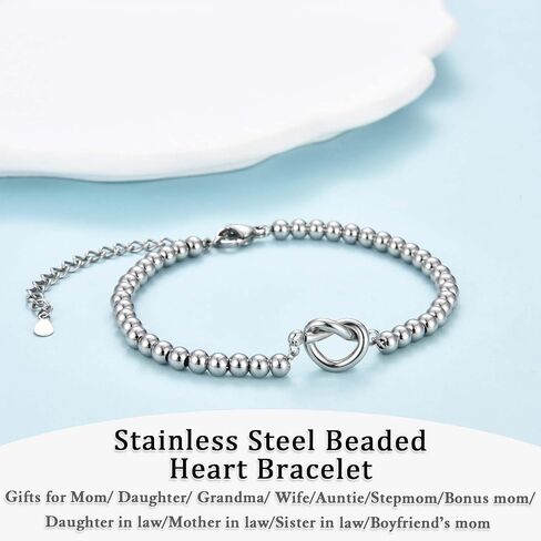 Mothers Day Gifts for Women Wife Mom Grandma Bonus Step Mom, Dainty 4MM Tiny Stainless Steel Beaded Heart Bracelet Jewelry Easter Basket Stuffers Christmas Valentines Birthday Gifts for Women in Saudi Arabia