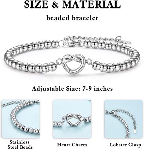 Mothers Day Gifts for Women Wife Mom Grandma Bonus Step Mom, Dainty 4MM Tiny Stainless Steel Beaded Heart Bracelet Jewelry Easter Basket Stuffers Christmas Valentines Birthday Gifts for Women in Saudi Arabia