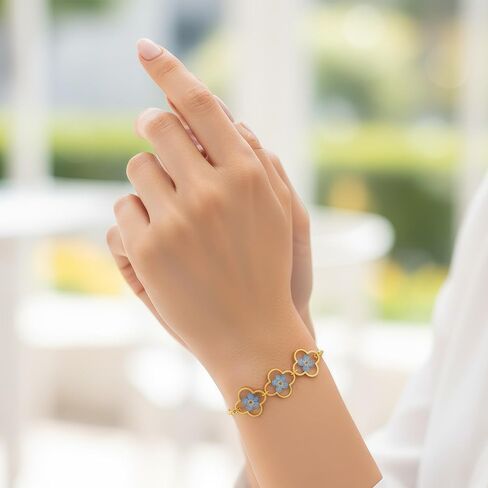 Triple Forget-Me-Not Flower Bracelet, Gold Adjustable Box Chain, Pressed Botanical Jewelry, Sentimental Keepsake for Women (Gold) in Saudi Arabia