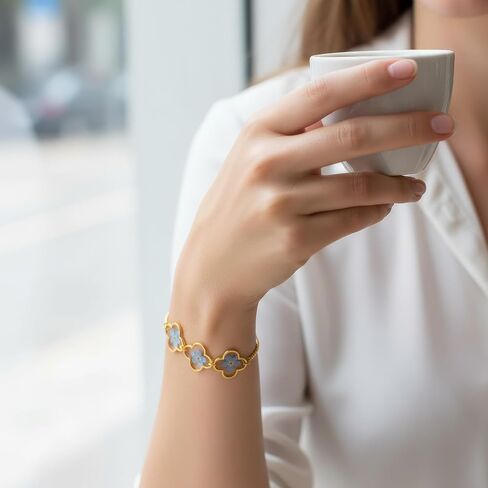 Triple Forget-Me-Not Flower Bracelet, Gold Adjustable Box Chain, Pressed Botanical Jewelry, Sentimental Keepsake for Women (Gold) in Saudi Arabia
