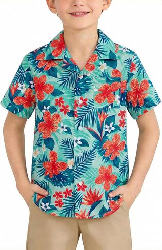 Boys Hawaiian Shirt Kids Short Sleeve Button Down Shirts Tropical Summer Beach Shirts Camp Collar Tops with Pocket in Saudi Arabia