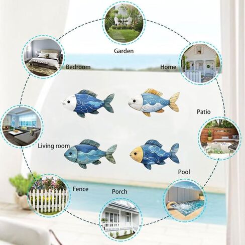 Corkwaw 4 Pcs Wooden Fish Wall Decor, Nautical Beach Theme, Decorative Hanging Art in Saudi Arabia