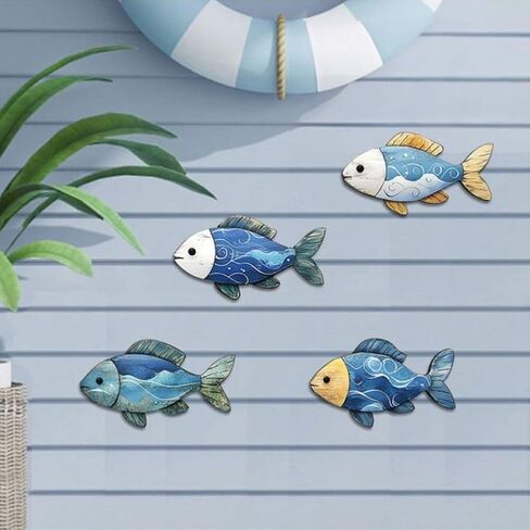 Corkwaw 4 Pcs Wooden Fish Wall Decor, Nautical Beach Theme, Decorative Hanging Art in Saudi Arabia