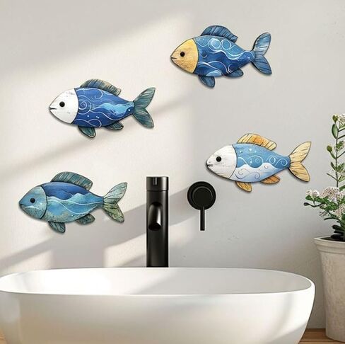 Corkwaw 4 Pcs Wooden Fish Wall Decor, Nautical Beach Theme, Decorative Hanging Art in Saudi Arabia